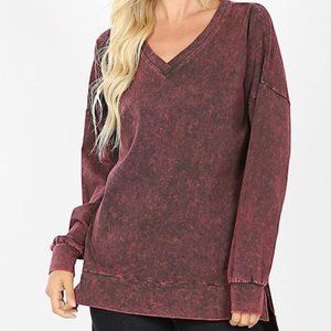 NEW!!  Dark Burgundy Mineral Wash Tunic with a High-Low Hem
